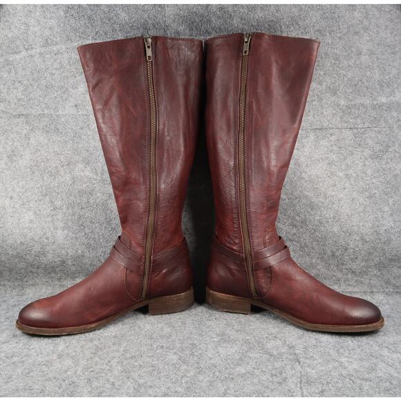 Frye Boots Womens 7.5 Tall Melissa Belted Leather Brown Riding Knee High Zip - Picture 8 of 16